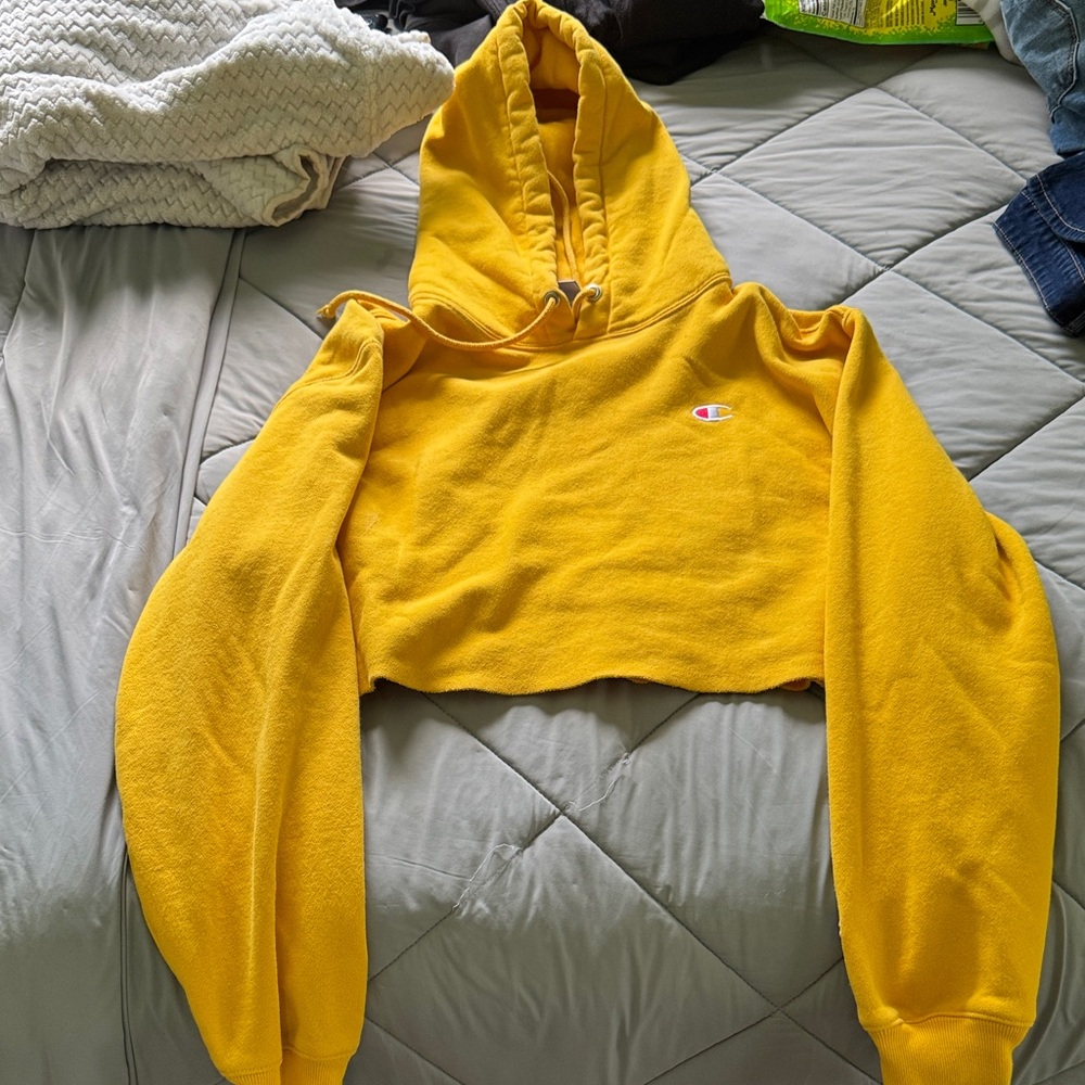 Champion Mustard Yellow Cropped Hoodie